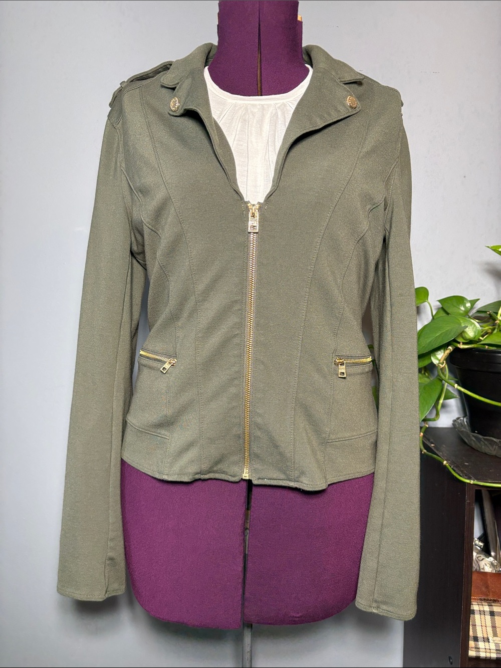 Marc New York by Andrew Marc Women's Olive Green Zip-Front Jacket Size Medium